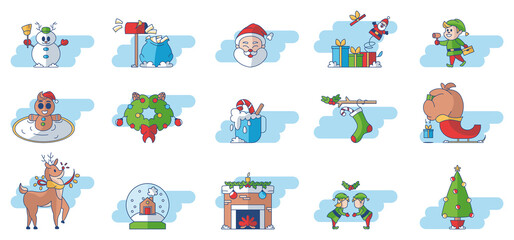 Isolated set group of objects christmas blue decorative icon - Vector