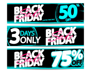 Black Friday Sale, set web banners design template, horizontal promotion posters, vector illustration