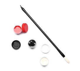 Paints with brush on white background