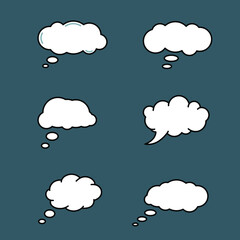 Set of blank speech bubbles of various shapes, hand drawn. Effects of talking in pop art style. Vector illustration