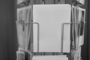 Close up view of empty postcards on  street in Paris. empty blank. copy space for inscription.