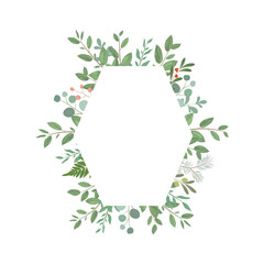 葉　植物　新緑　緑　多角形　フレーム