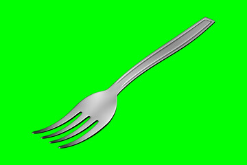 Stainless steel fork isolated in a green screen