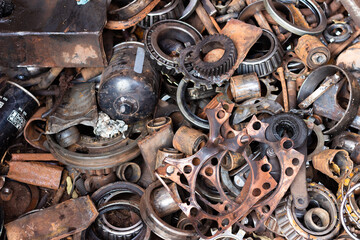various metal waste accumulated to be recycled.
