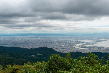 Far view of Osaka direction from mount Rokko in Kobe city, Hyogo, Japan