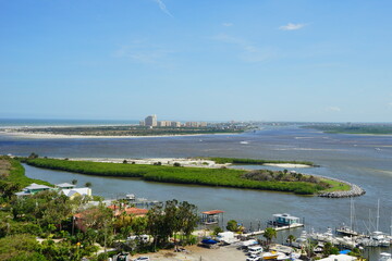 Aerial view of Daytona Beach and Halifax river