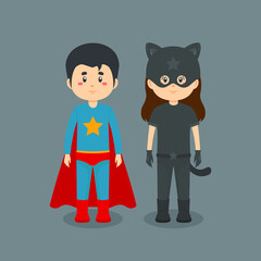 Couple Character Wearing Superhero Costume