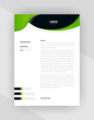 Green Color Wave shape Corporate letterhead template design.