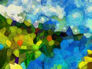 Illustration style background image, various colorful abstract patterns, oil painting pattern, create impressionist painting style.