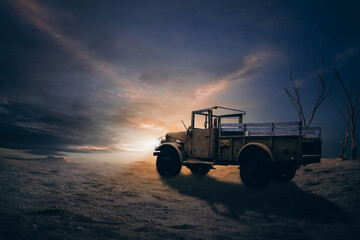 tractor at sunset