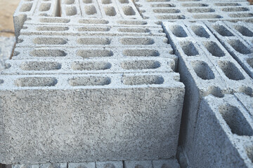 Stack of Concrete Blocks on construction site, Background and Texture with Selective Focus