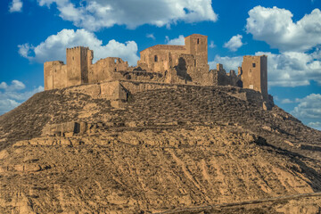 Fototapeta na wymiar Historic Montearagon castle near Huesca Spain with partially restored walls and towers