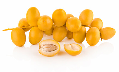 yellow raw date palm isolated on white background.