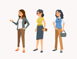Fototapeta premium set of isometric vector illustration of young women in casual office clothes