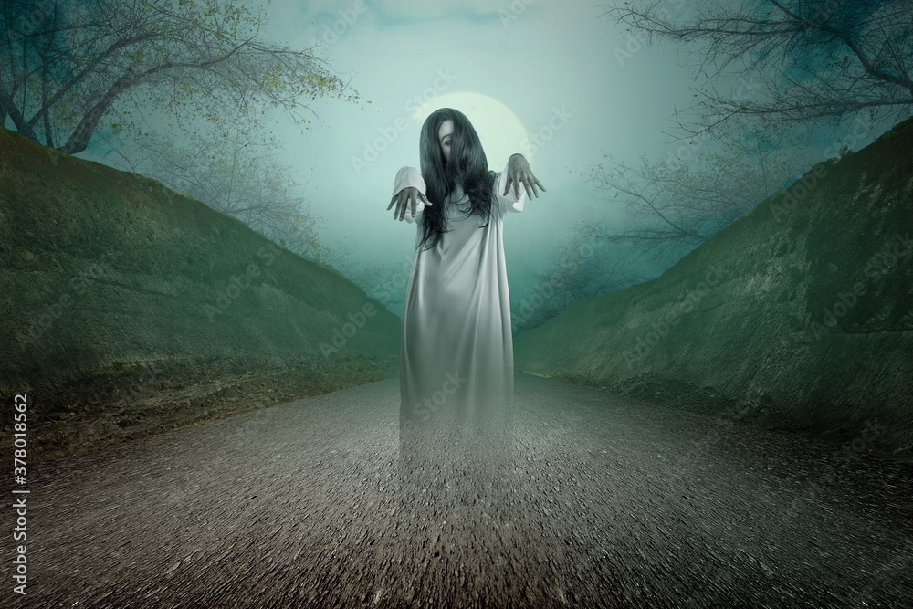 Canvas Prints Scary ghost woman standing with night scene background