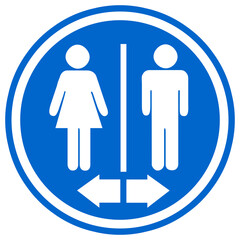Male-female toilet icon on blue background.