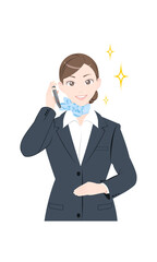 電話　ポーズ　ビジネス　スーツ　女性