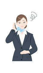電話　困る　ポーズ　ビジネス　スーツ　女性