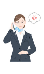 電話　怒り　ポーズ　ビジネス　スーツ　女性