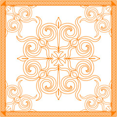Decorative pattern of red and brown baroque motif with flowers design Illustration.scarf design vector illustration.