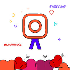 Wedding photographer filled line vector icon, simple illustration, wedding related bottom border.