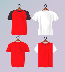 four mockup shirts in clothespins hanging