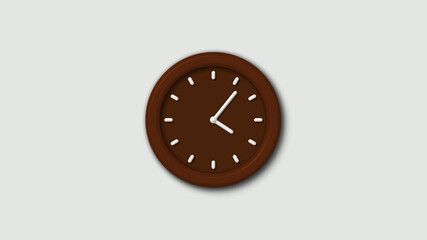 Brown dark 3d wall clock isolated on white background,wall clock