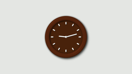 Amazing brown dark 12 hours 3d wall clock on white background,wall clock