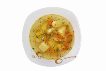Vegetable soup with pickled cucumbers and rice
