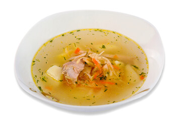 Homemade vegetable soup with chicken meat