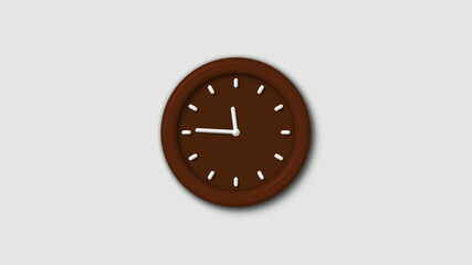 Amazing brown dark 12 hours 3d wall clock on white background,wall clock