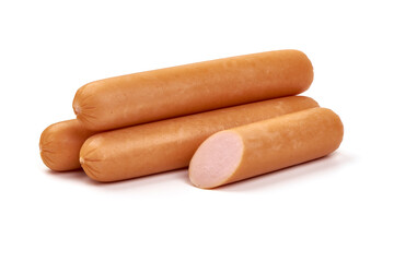 Fresh boiled sausages, isolated on white background