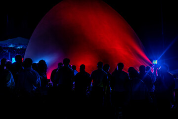 silhouette of people waiting to enter a concert