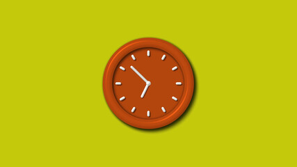 Brown color 3d wall clock on yellow background,clock icon