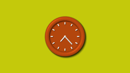 Brown color 3d wall clock on yellow background,clock icon