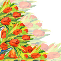 watercolor illustration of a bouquet of bright red tulips