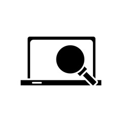 laptop computer portable with magnifying glass silhouette style icon