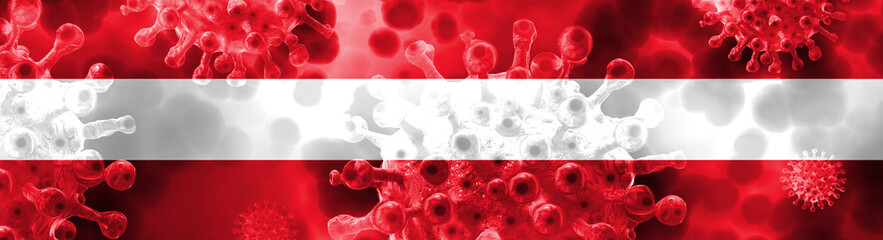 Flagge von Österreich und Corona Virus