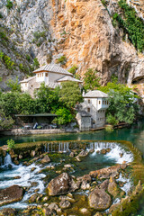 Peaceful Monastery above the Waterfall, Bosnia Herzegovina, Europe.  