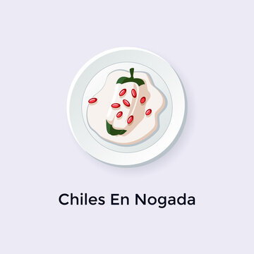 Delicious Mexican Chiles en Nogada vector illustration from top view,  Mexican Food Illustration Stock Vector | Adobe Stock