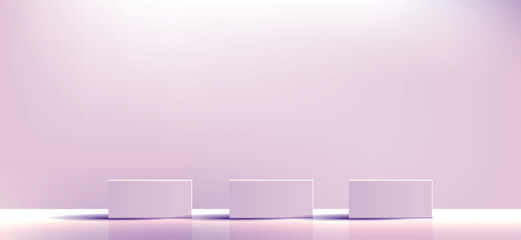 Obraz premium Purple geometric podium square and minimal boxes. empty showcase for cosmetic product presentation. Fashion magazine. vector Illustration design.