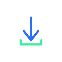 Download arrow icon vector, filled flat sign, bicolor pictogram, UI arrow down green and blue colors. Symbol, logo illustration