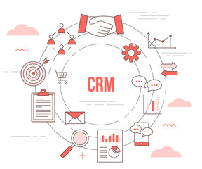 crm customer relationship management concept with icon set template banner with modern orange color style - obrazy, fototapety, plakaty