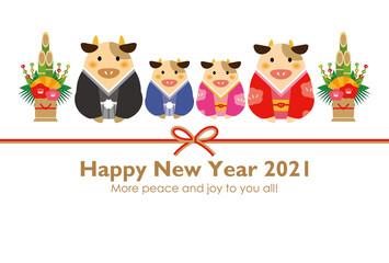New Years Greeting Of Cow Family