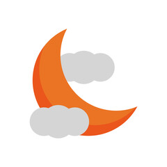 crescent moon and clouds flat style icon