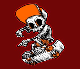 Skull skate cartoon illustration, T -shirt, graphic print