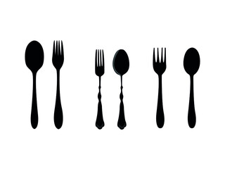 spoon and fork Icon Vector illustration. cutlery sign, emblem isolated on white background, Flat style for graphic silhouette, logo, Restaurant elements