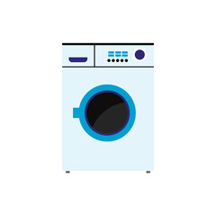 Modern washing machine logo or cartoon icon, flat vector illustration isolated.