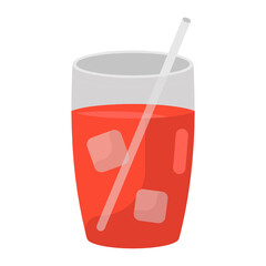 
Refreshing summer juice vector, glass with straw 
