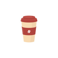 Paper disposable cup for takeaway coffee shop flat vector illustration isolated.